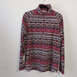 Woolrich Women's Printed 1/4 Zip Super Lightweight X warm Fleece XL Wine & Green